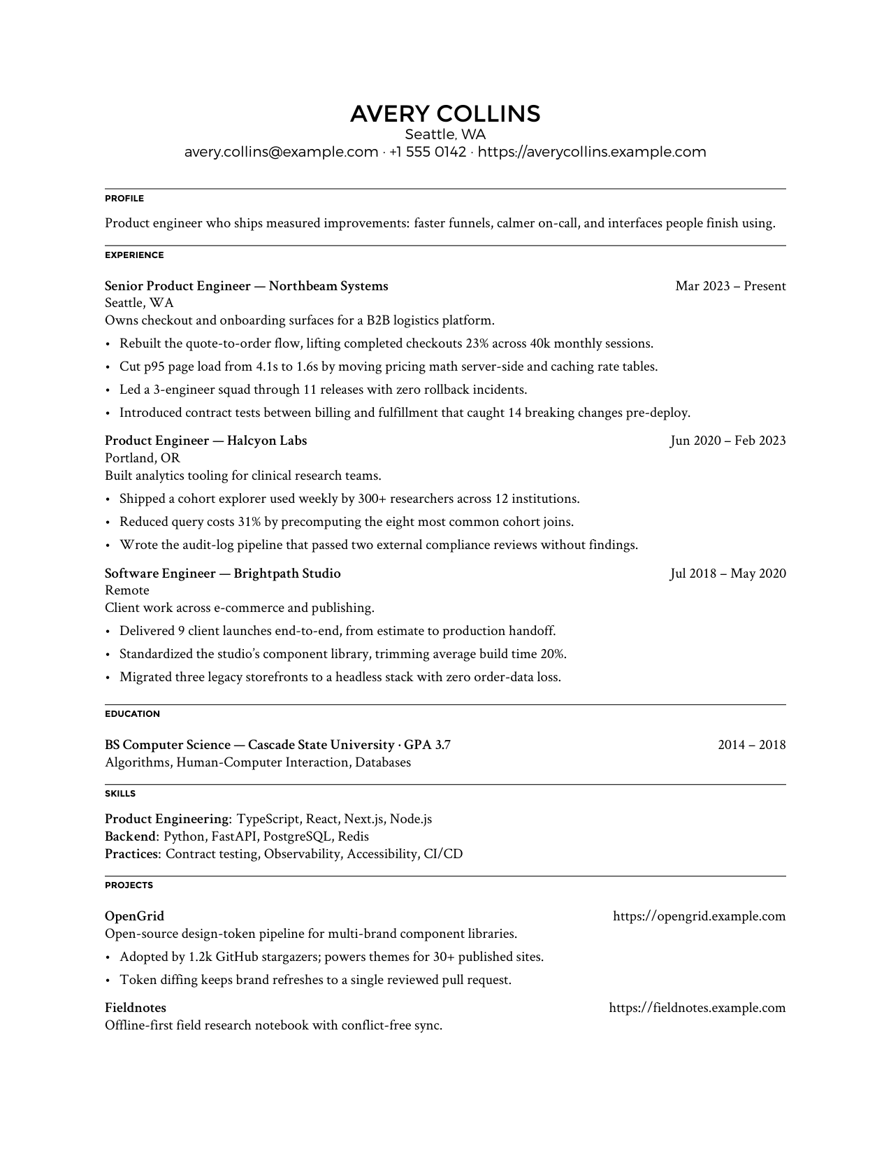 Sextant resume template preview