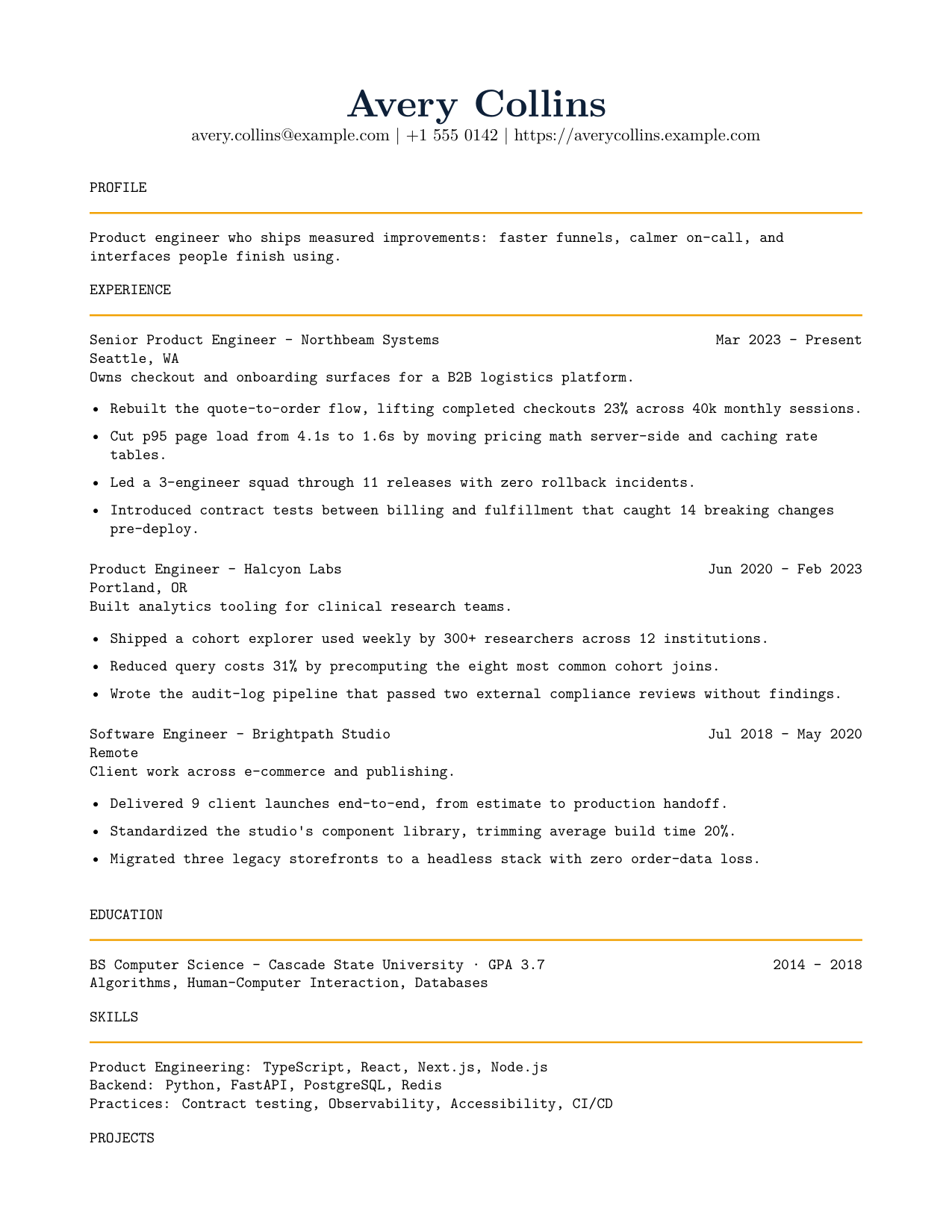 Vernier resume template preview